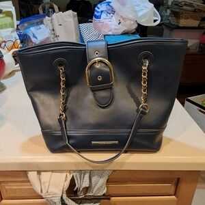 Anne Klein Navy Tote with Gold Accents Including Buckle